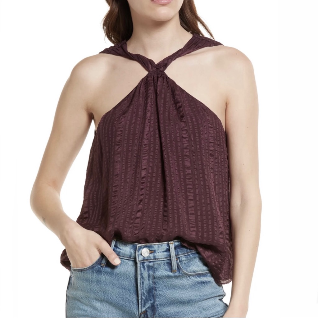New Frame Purple Textured Silk Halter Top